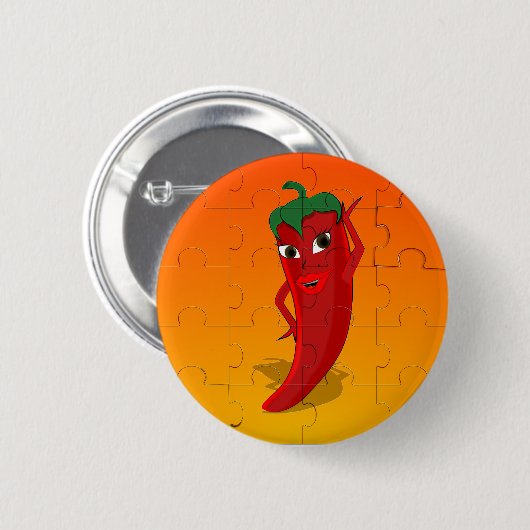 Red Pepper Diva Jigsaw Puzzle Button (Vorne & Hinten)