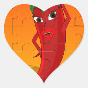 Red Pepper Diva Jigsaw Puzzle Herz-Aufkleber