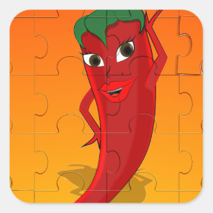 Red Pepper Diva Jigsaw Puzzle Quadratischer Aufkleber
