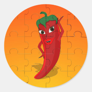 Red Pepper Diva Jigsaw Puzzle Runder Aufkleber