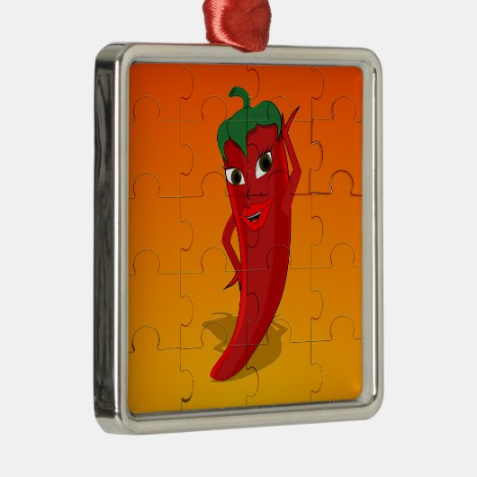 Red Pepper Diva Jigsaw Puzzle Silbernes Ornament (Rechts)