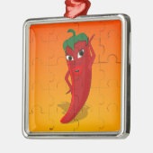 Red Pepper Diva Jigsaw Puzzle Silbernes Ornament (Links)