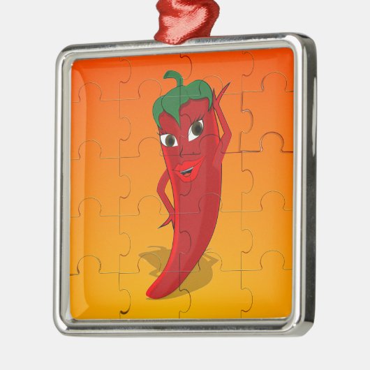 Red Pepper Diva Jigsaw Puzzle Silbernes Ornament (Links)