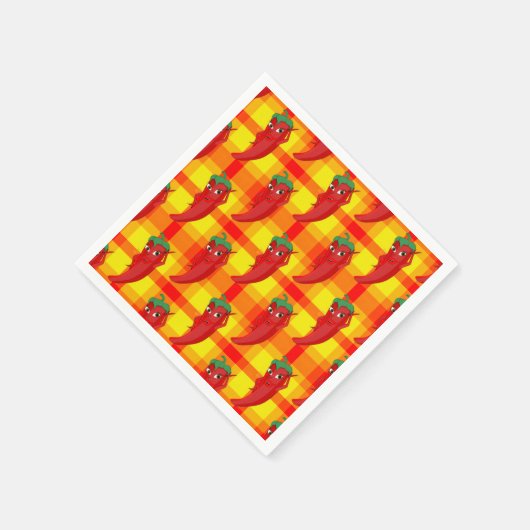 Red Pepper Diva Orange Gelbes Kariertes Muster Serviette (Ecke)