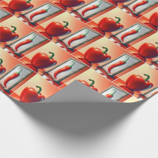 Red Pepper sieht in einem Spiegel Geschenkpapier (Ecke)
