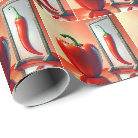 Red Pepper sieht in einem Spiegel Geschenkpapier (Rolleneckpunkt)