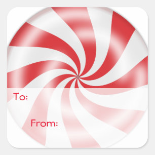 Red Peppermint Candy Gift Tags Quadratischer Aufkleber