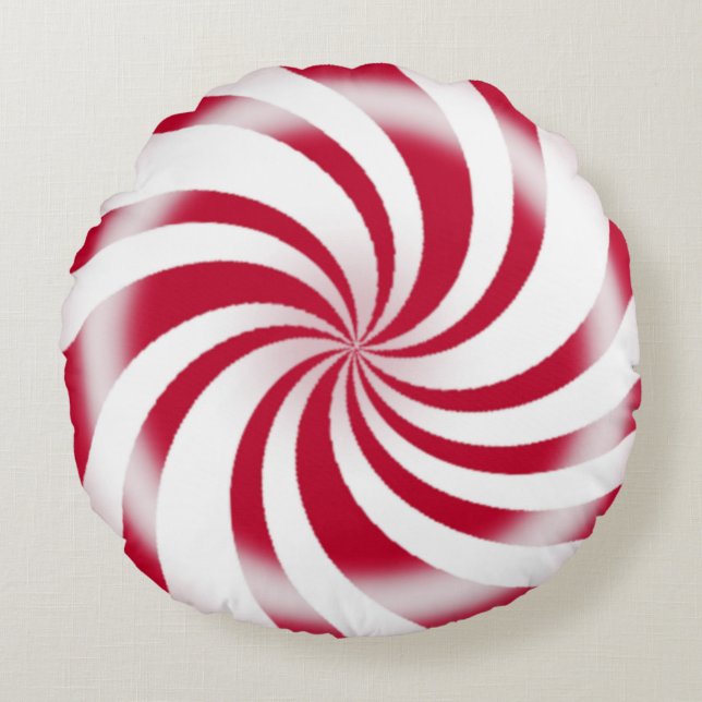 Red Peppermint Candy Swirl Holiday Rundes Kissen (Vorderseite)