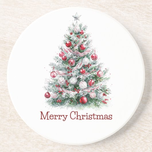 Red Peppermint Weihnachtsbaum Getränkeuntersetzer (Vorne)