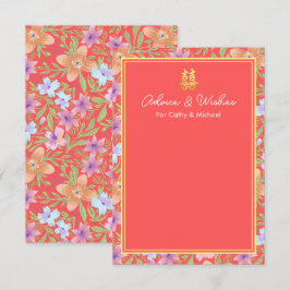 Red Peranakan floral doppelxi Chinesische Hochzeit Hinweiskarte
