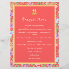 Red Peranakan floral doppelxi Chinesische Hochzeit Menükarte