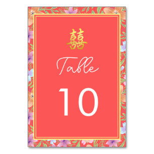 Red Peranakan floral doppelxi Chinesische Hochzeit Tischnummer