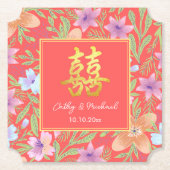 Red Peranakan floral doppelxi Chinesische Hochzeit Untersetzer (Vorderseite)