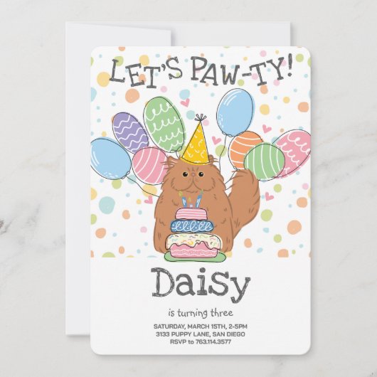 Red Persian Cat Longhday Party Einladung (Vorderseite)