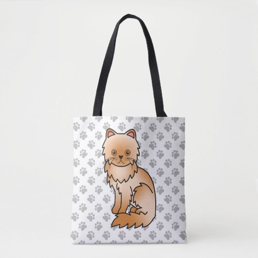 Red Persian Niedlich Cartoon Cat & Paws Tasche (Vorderseite)