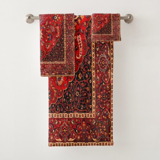 Red Persian Rug aus Mashhad Badhandtuch Set (Insitu)