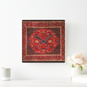 Red Persian Rug aus Mashhad Quadratische Wanduhr (Zuhause)