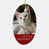Red Personalisiert Cat Foto Meowy Weihnachtsfest O Keramik Ornament (Rechts)