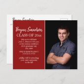 Red Personalisiert Foto Graduation Party Postkarte (Vorne/Hinten)