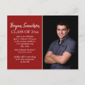Red Personalisiert Foto Graduation Party Postkarte (Vorderseite)