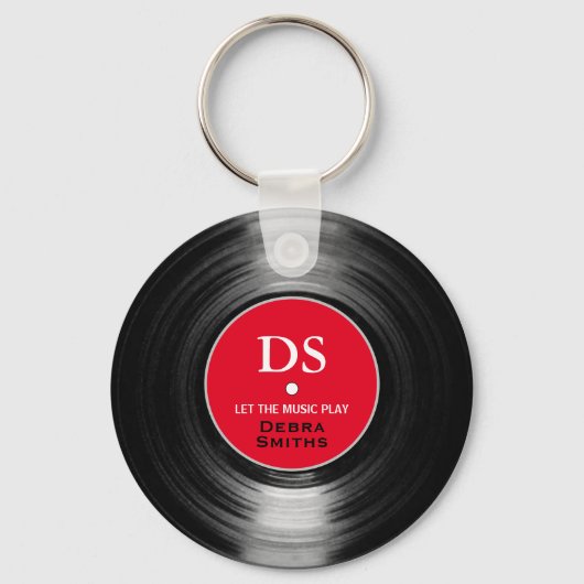Red personalisiert music vinylrecord Schlüsselanhä Schlüsselanhänger (Rückseite)