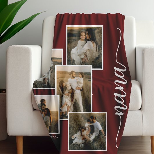 Red Personalisiert Nana Grandkid 5 Foto Collage Fleecedecke