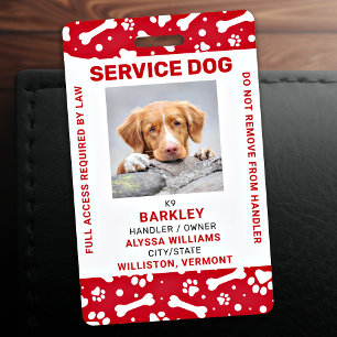 Red Personalisiert Paw Prints Service Dog Foto ID Ausweis
