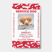 Red Personalisiert Paw Prints Service Dog Foto ID Ausweis (Vorderseite)
