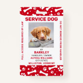 Red Personalisiert Paw Prints Service Dog Foto ID Ausweis (Vorderseite)