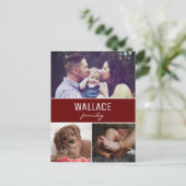 Red Personalisiert Photo Collage Weihnachten Postkarte (Stehend Vorderseite)