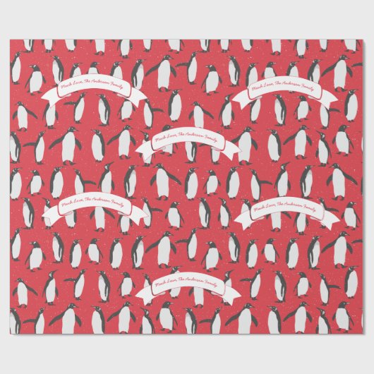 Red Personalisiert Pinguin Pattern Geschenkpapier (Flach)