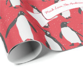 Red Personalisiert Pinguin Pattern Geschenkpapier (Rolleneckpunkt)