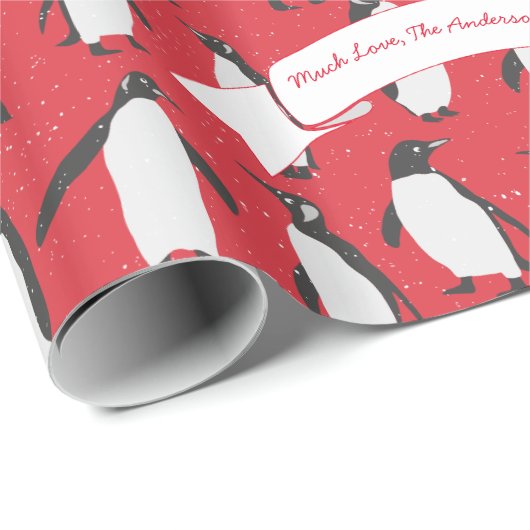 Red Personalisiert Pinguin Pattern Geschenkpapier (Rolleneckpunkt)