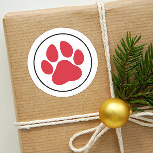 Red Pet Lover Paw Print Holiday Runder Aufkleber