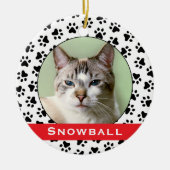 Red Pet Paw druckt Personalisiertes Cat Name Foto Keramik Ornament (Vorne)