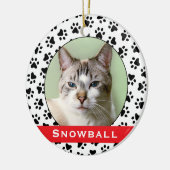 Red Pet Paw druckt Personalisiertes Cat Name Foto Keramik Ornament (Links)