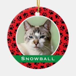Red Pet Paw druckt Personalisiertes Cat Name Foto Keramikornament