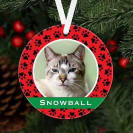 Red Pet Paw druckt Personalisiertes Cat Name Foto Ornament