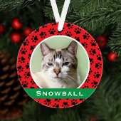Red Pet Paw druckt Personalisiertes Cat Name Foto Ornament