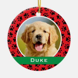 Red Pet Paw druckt Personalisiertes Dog Name Foto Keramik Ornament