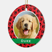 Red Pet Paw druckt Personalisiertes Dog Name Foto Keramik Ornament (Links)