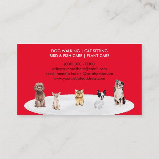 Red Pet Sitter Hunde Zuhause Hotel Visitenkarte (Rückseite)