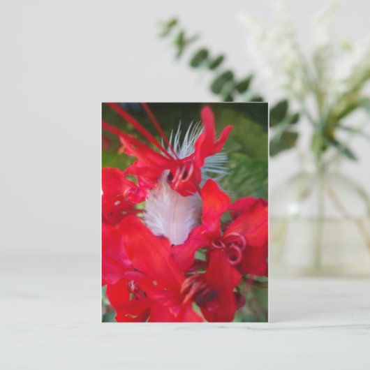 Red Petal Feather Art Print Postkarte (Stehend Vorderseite)