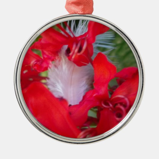 Red Petal Feather Art Print Silbernes Ornament (Vorne)