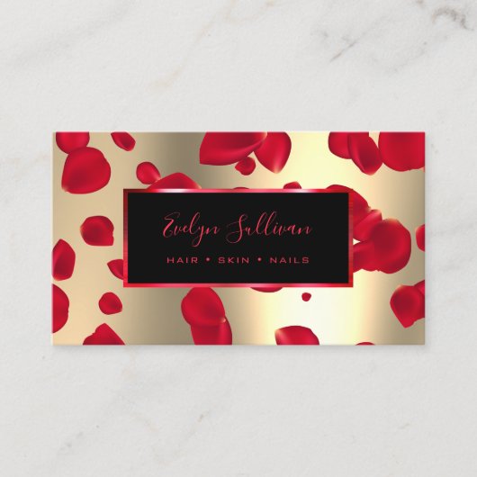 Red Petals Imitats Gold Foil Business Card Visitenkarte (Vorderseite)