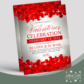 Red Petals & Rose Gray Bokeh Valentine's Club Flyer