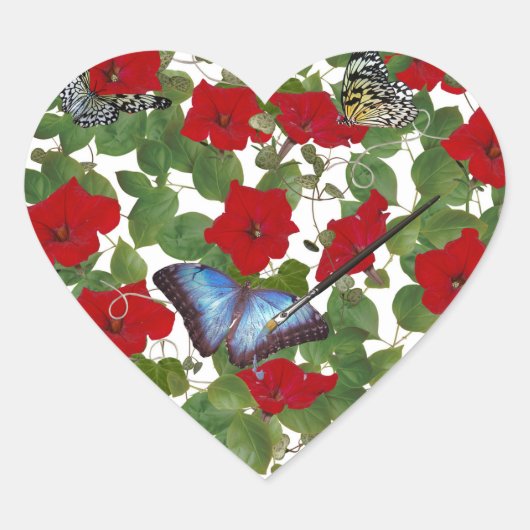 Red Petunia Herz mit Paint Brush Herz-Aufkleber (Vorderseite)