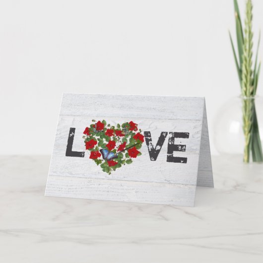 Red Petunia und Ivy Wedding Heart Karte (Vorderseite)