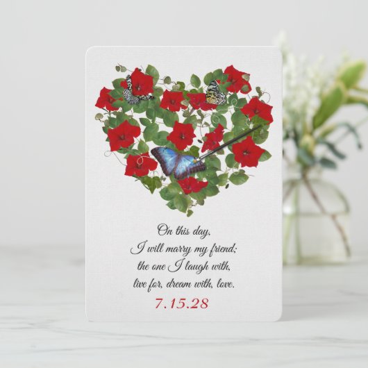 Red Petunia und Ivy Wedding Invite Einladung (Stehend Vorderseite)