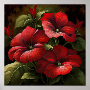 Red Petunias Blume Art Print Poster